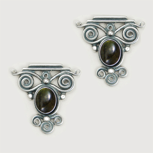 Sterling Silver And Spectrolite Drop Dangle Earrings With an Art Deco Inspired Style
